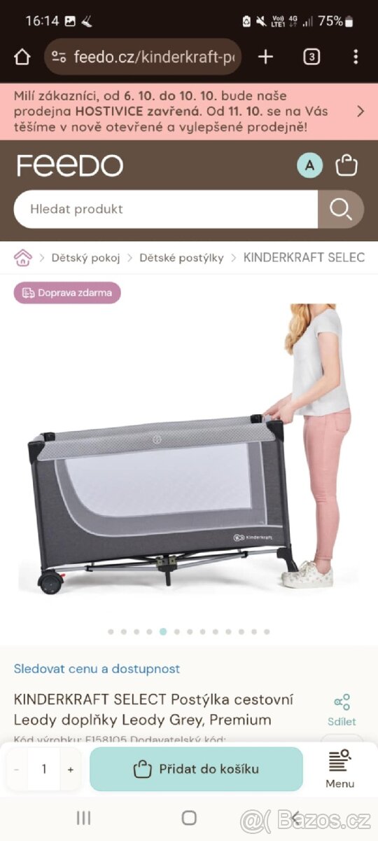 Dětská postýlka+matrace, cestovní postýlka+m, plyš. housenka - 4