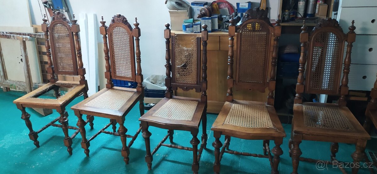 Staré židle s výpletem v zámeckém stylu k renovaci - 4