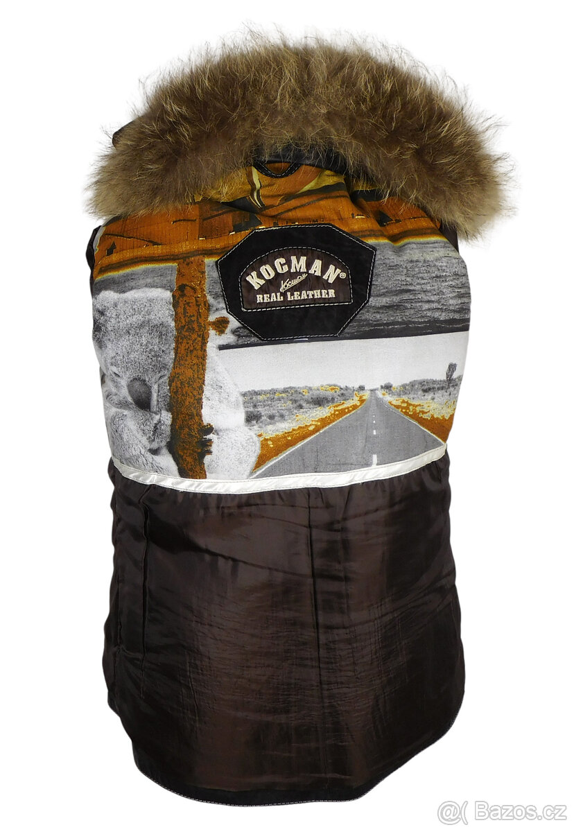 Kožená dámská černá zateplená bunda s pravou kožeš. L - 4