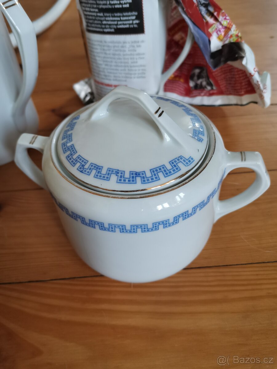 Starožitný porcelán sada bílá s modrým vzorkem Aich - 4