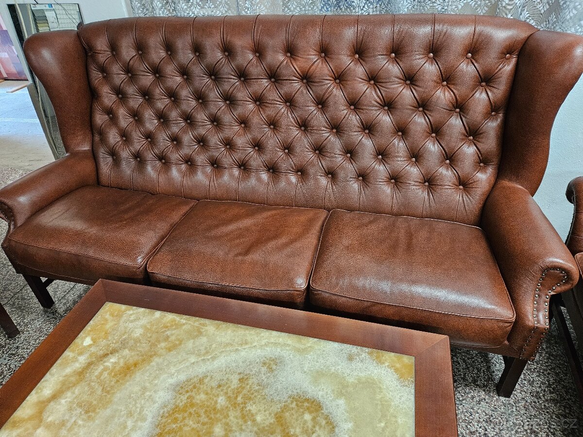 CHESTERFIELD ŠTÝL-WINGBACK-KOŽENÁ SEDAČKA - 4