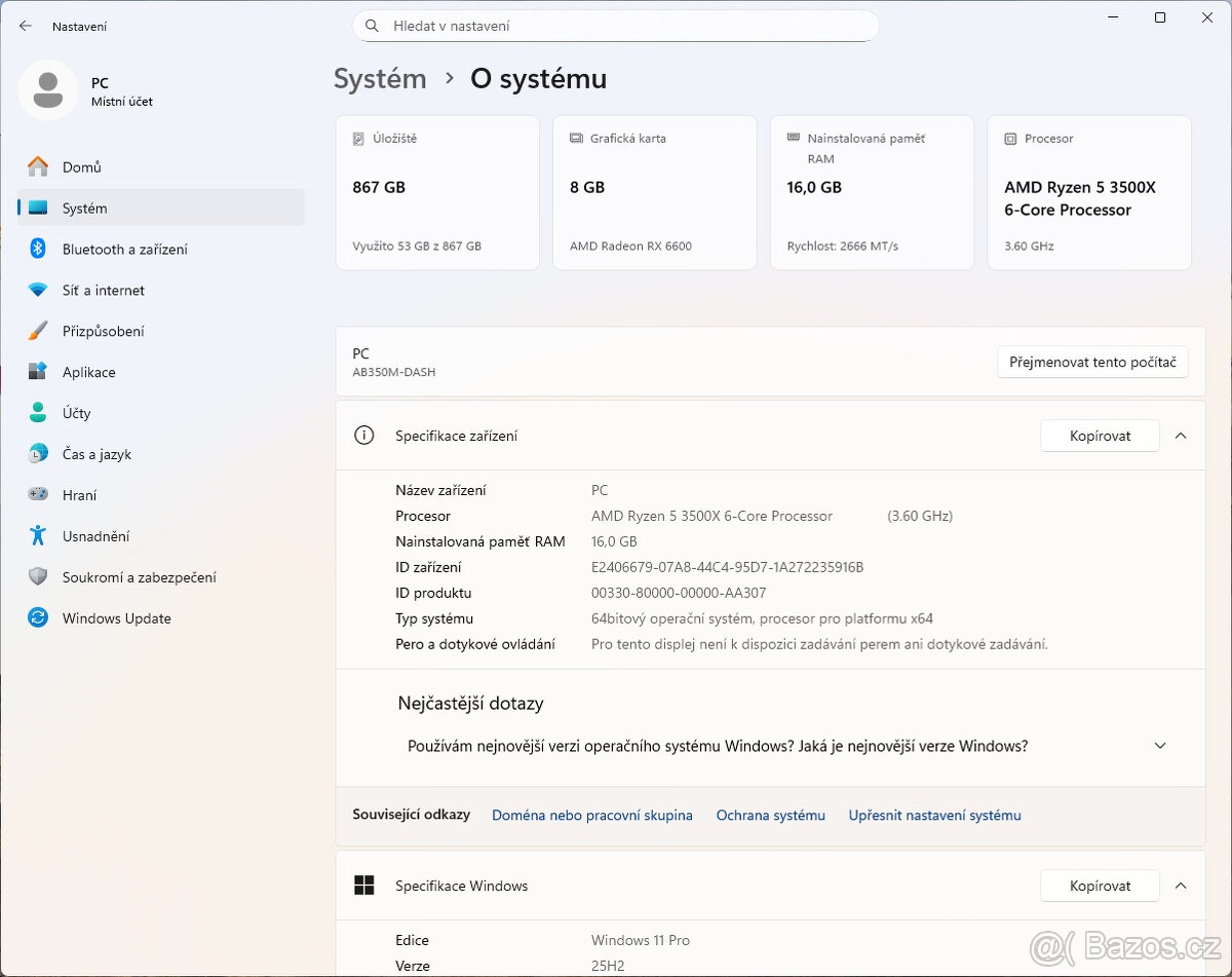Herni PC - RYZEN 3500X, 16GB RAM, 930GB NVME, RX6600, WIN11 - 4