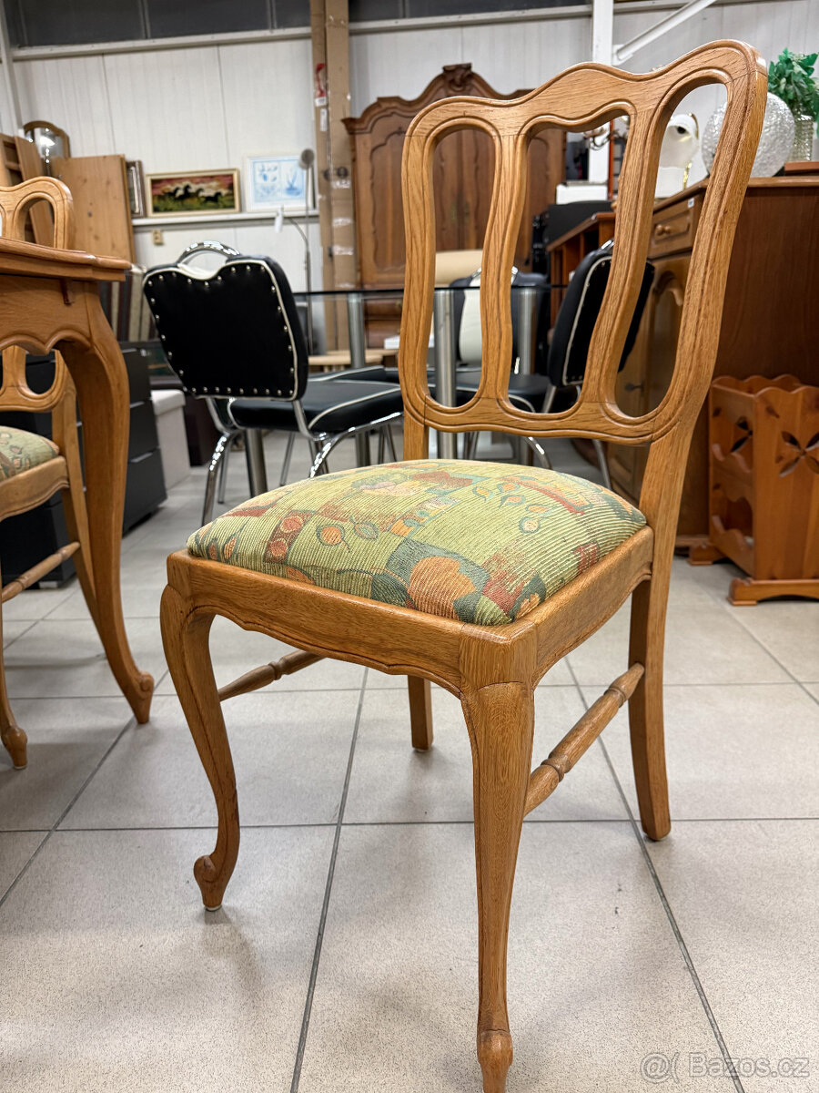 Intarzovaný dubový stůl a šest dubových židlí - 4