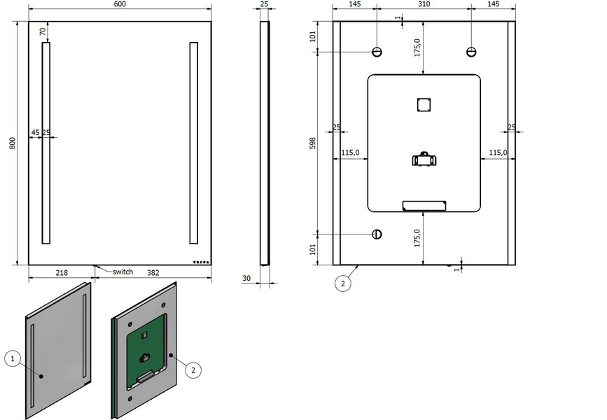 Zrcadlo s LED osvětlením LABE, 800 × 600 x 30 mm - 4