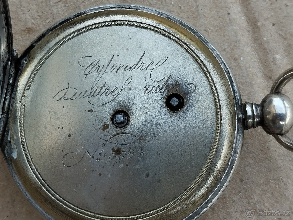 Stříbrné pánské gravír. kapesni hodinky - kličovky - 4