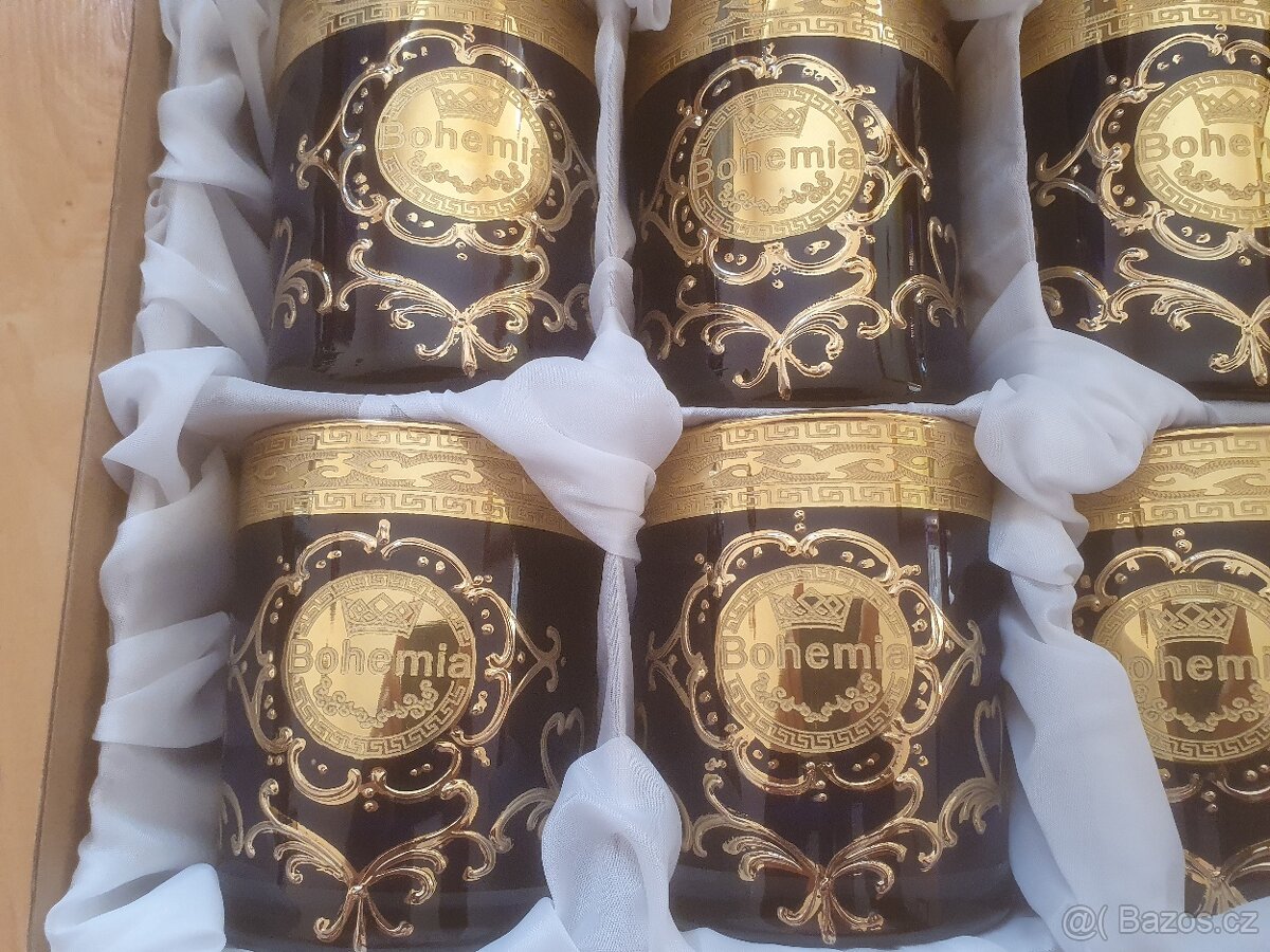 Červené a modré zlaté skleničky na whisky Bohemia - 4