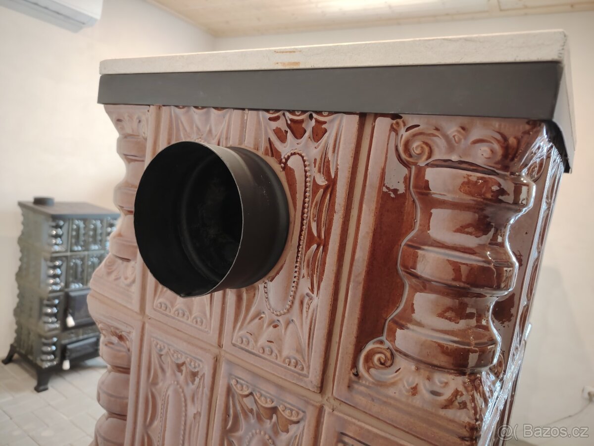 Kachlová kamna krbová Ema světle hnědá - 4