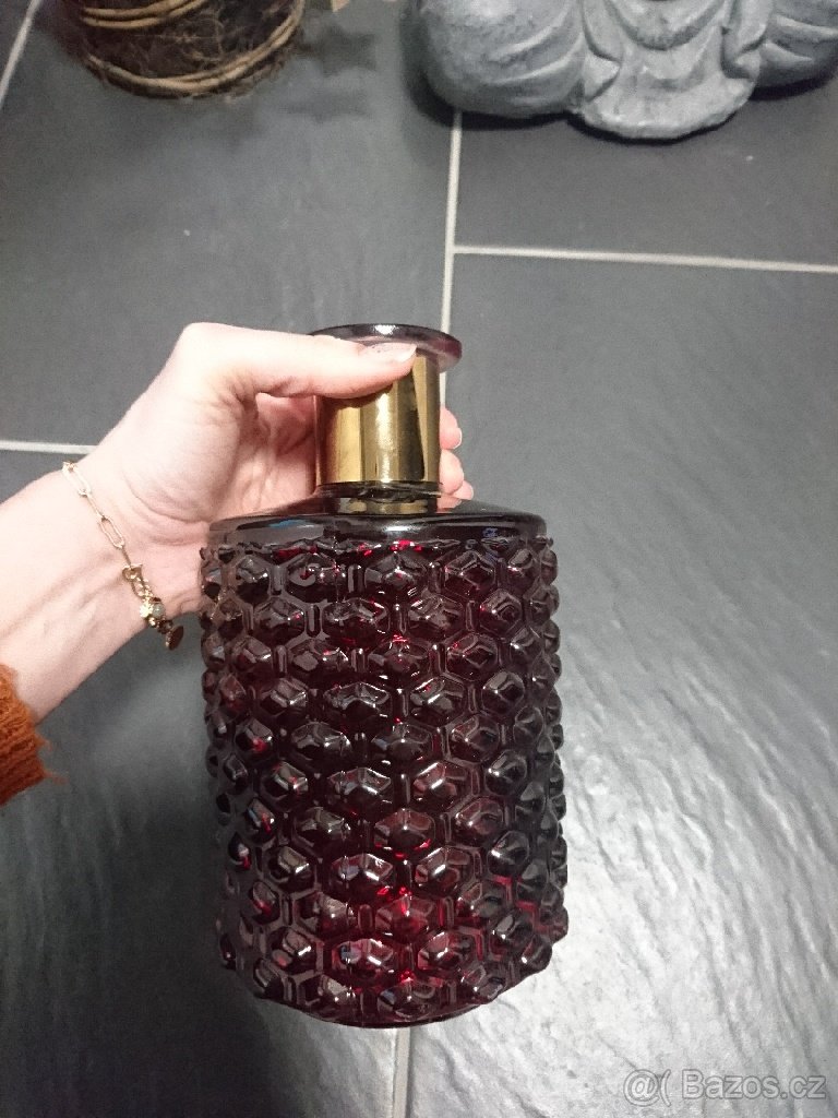 Skleněná ozdobná váza cervena a šedá - 4