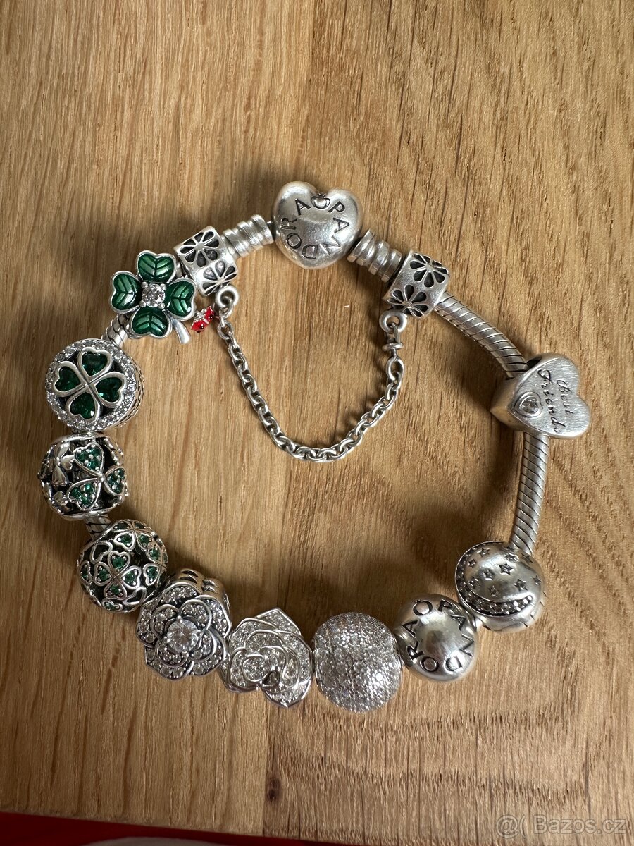 Čtyřlístek s visící beruškou přívěsek na Pandora náramek - 4