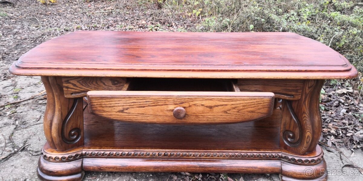 Rustikální masivní dubový konferenční stůl se šuplíkem - 4