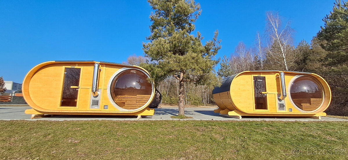 Venkovní oválná sauna s panoramatickým oknem s odpočívárnou - 4