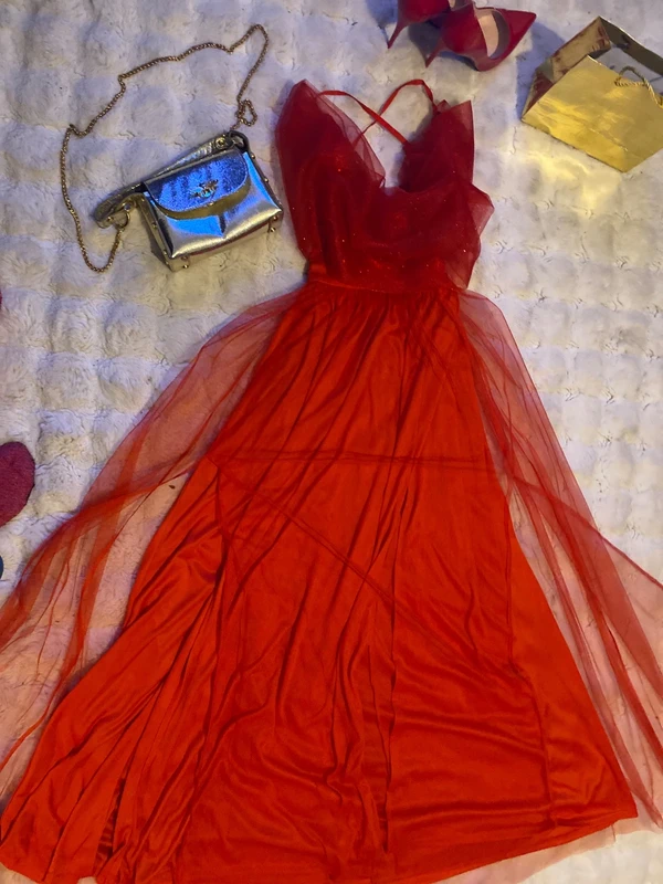 Plesove tylove maturitni saty dlouhe cervene 38 - 4