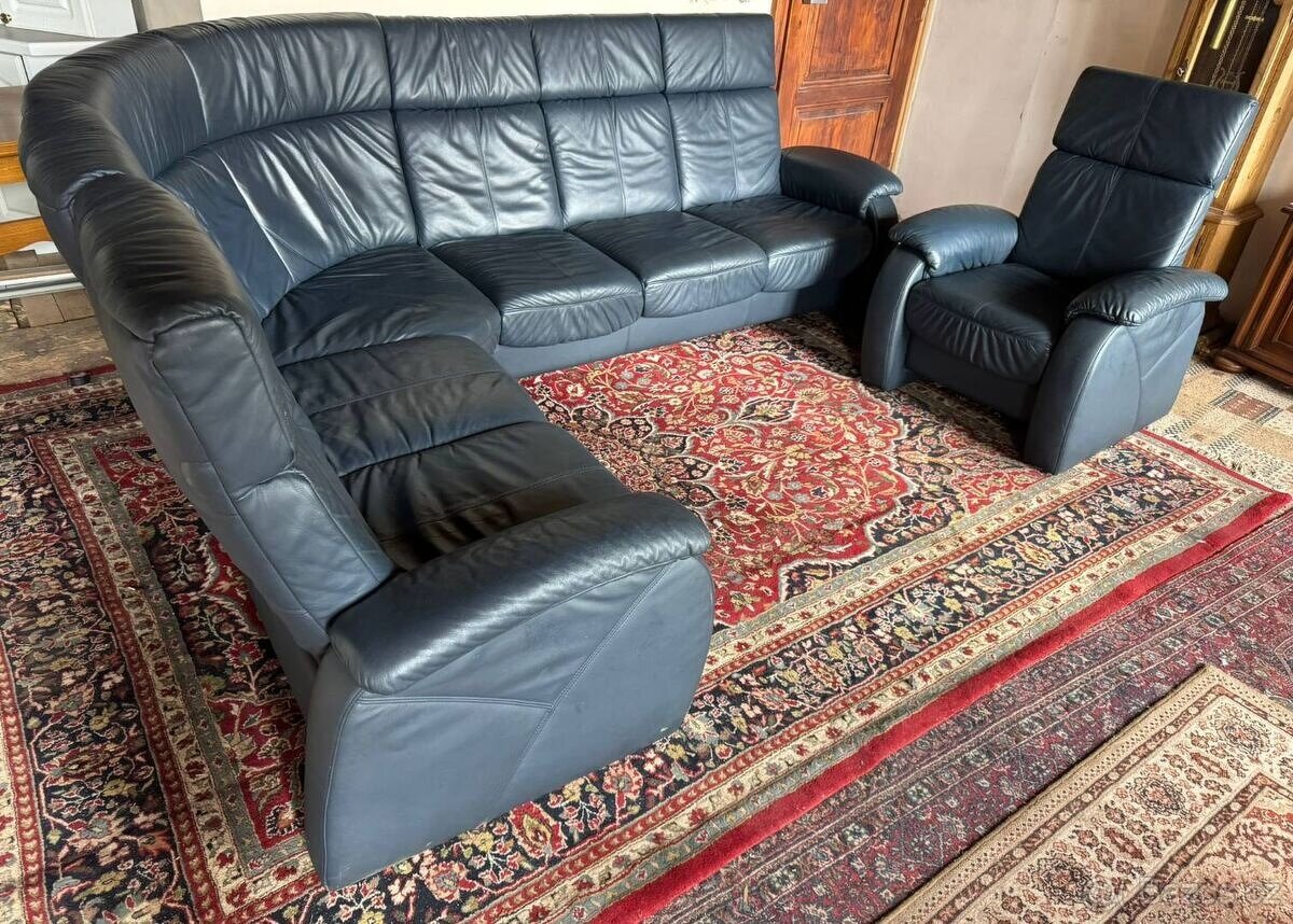 Rohová kožená sedačka s křeslem,6929 - 4