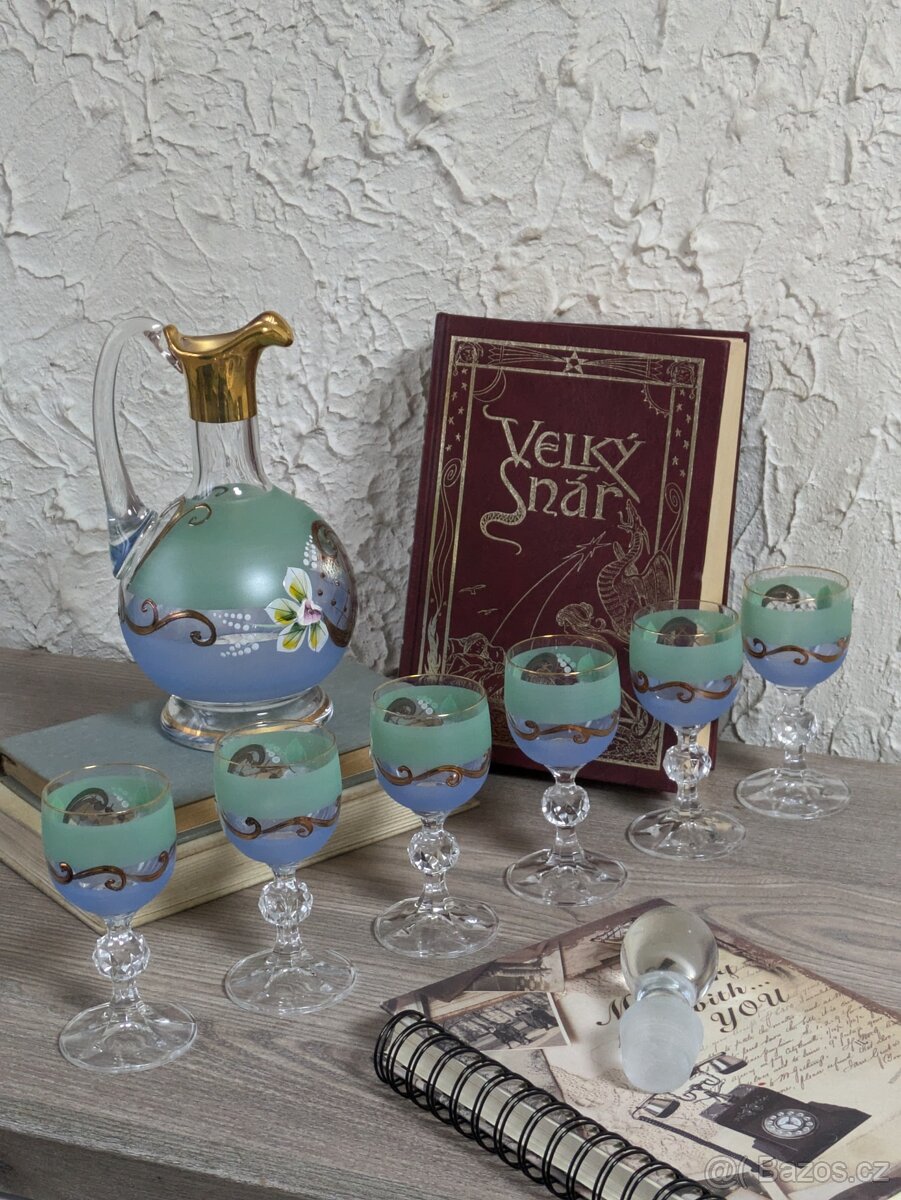 Luxusní ručně zdobená skleněná likérová sada Bohemia Crysta - 4