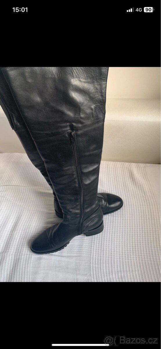 Krásné černé celé kožené kozačky - 4