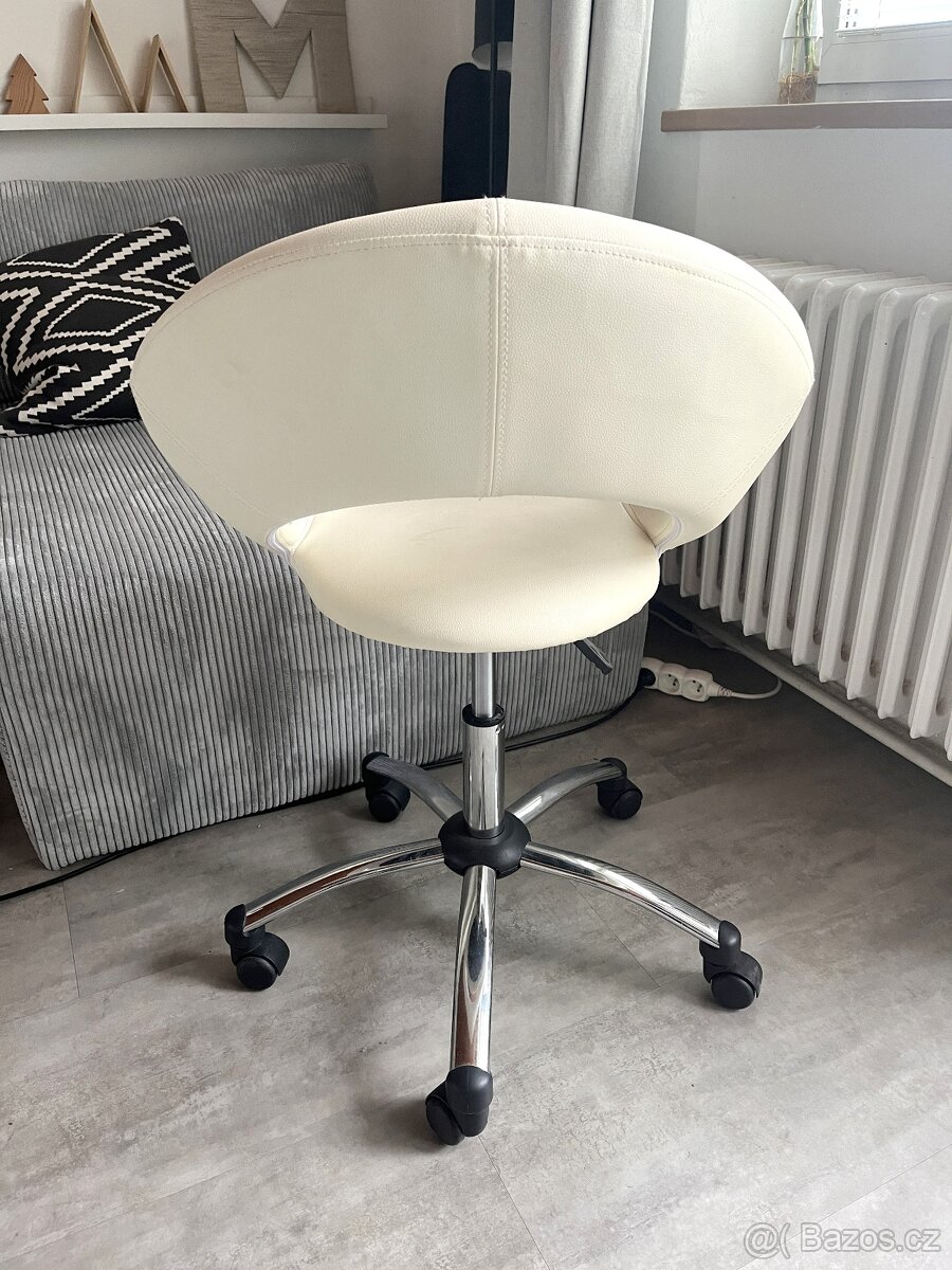 Krémová designová kancelářská / kosmetická otočná židle - 4
