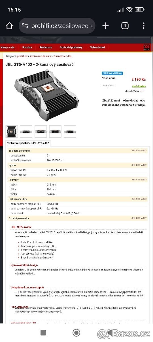 Prodám zesilovač JBL GT5-A402 - 4