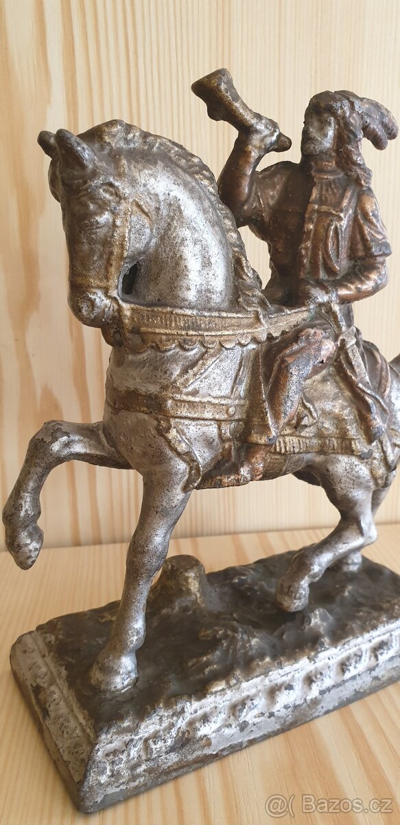 OLDŘICH NA KONI, UMĚLECKÁ PLASTIKA ORIGINÁL SOŠKA 1850-1899 - 4