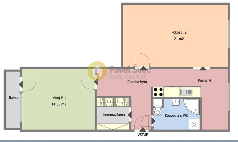Pronájem bytu 2+1, 60 m2, balkon/sklep, ul. Zvolenská-Strako - 4