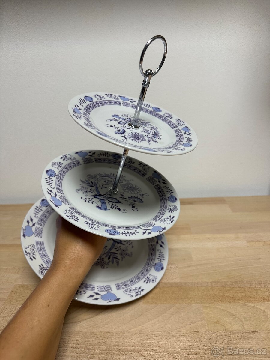Porcelánový etazér, patrový talíř, cibulák - 4