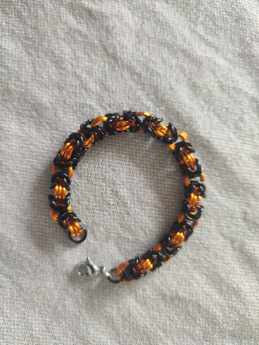 Náramek z kroužků oranžová a černá - 4