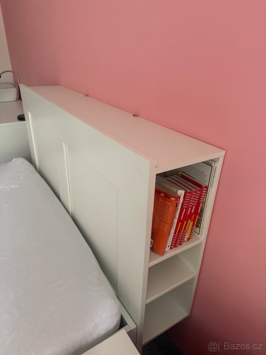 Postel 140x200 cm s čelem, úložným prostorem a matrací - 4