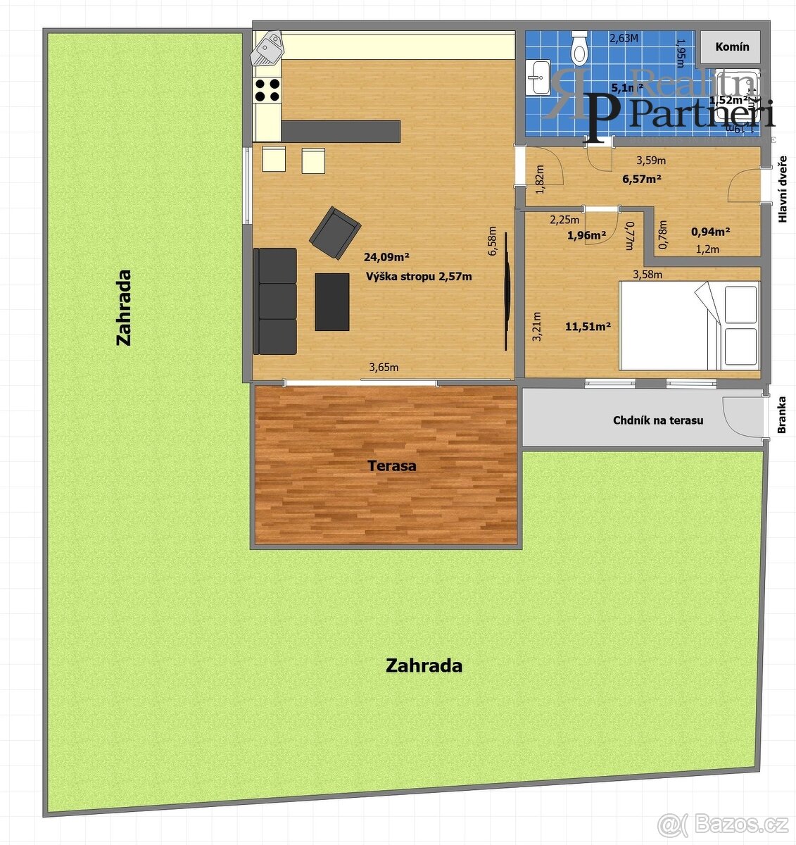 Prodej bezbariérového bytu 2+kk, osobní vlastnictví, zahrada - 4