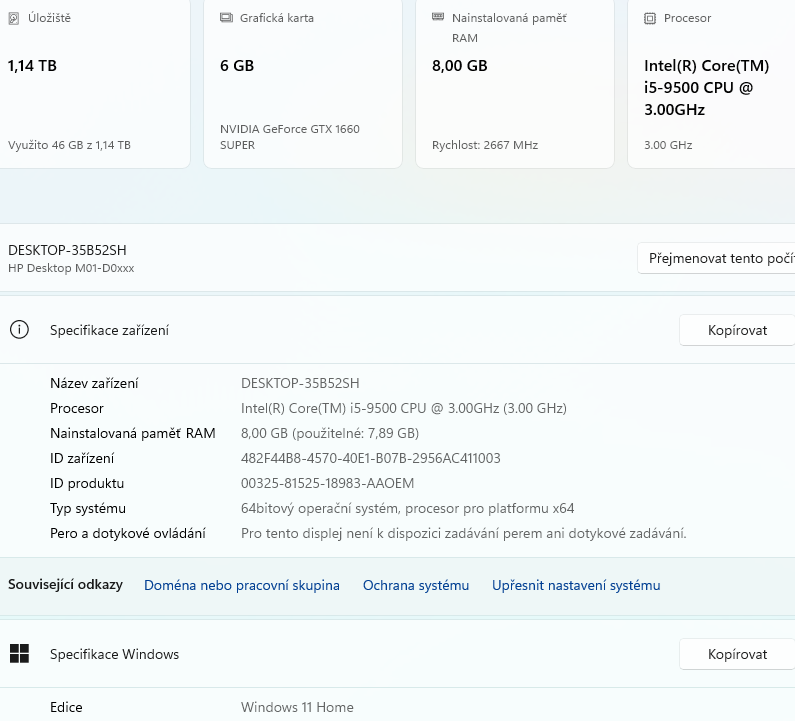 PC HP M01-D0012nc i5-9500 GTX1660s 8GB 256GB 1TB - 4