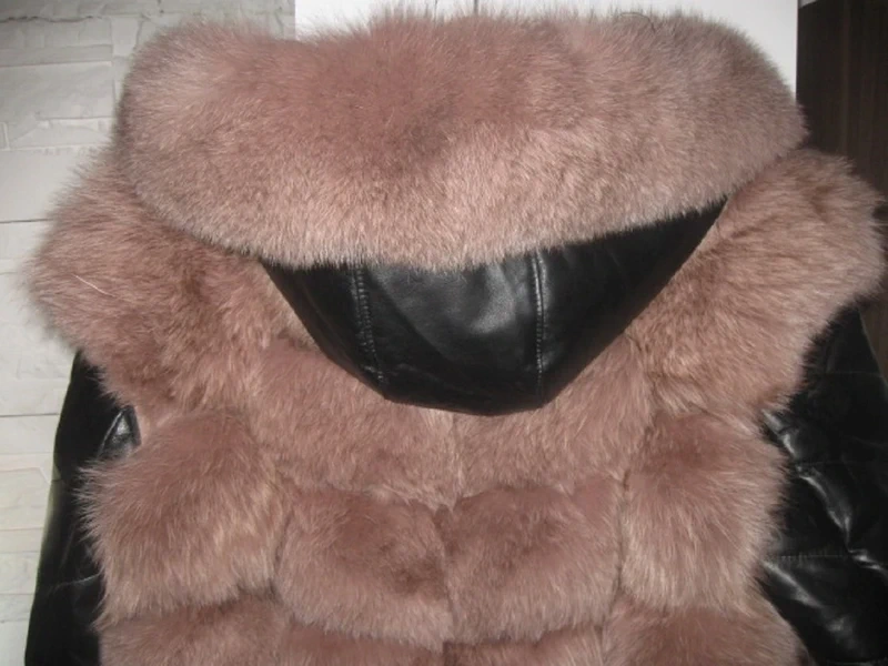 nový kožešinový kožený kabát 2V1 vel.M/L dusty pink - 4