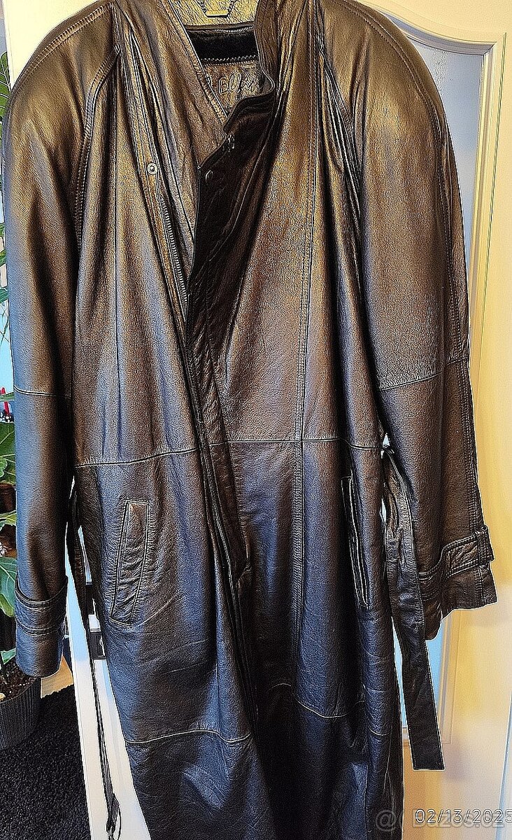 Pánský dlouhý černý kožený kabát styl křivák, hodně velký - 4
