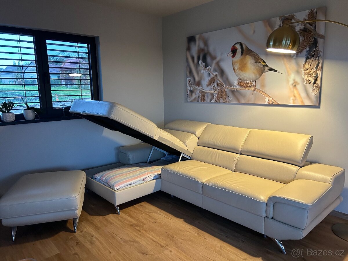 kožená sedaci souprava - rozkládací s úložným prostorem - 4