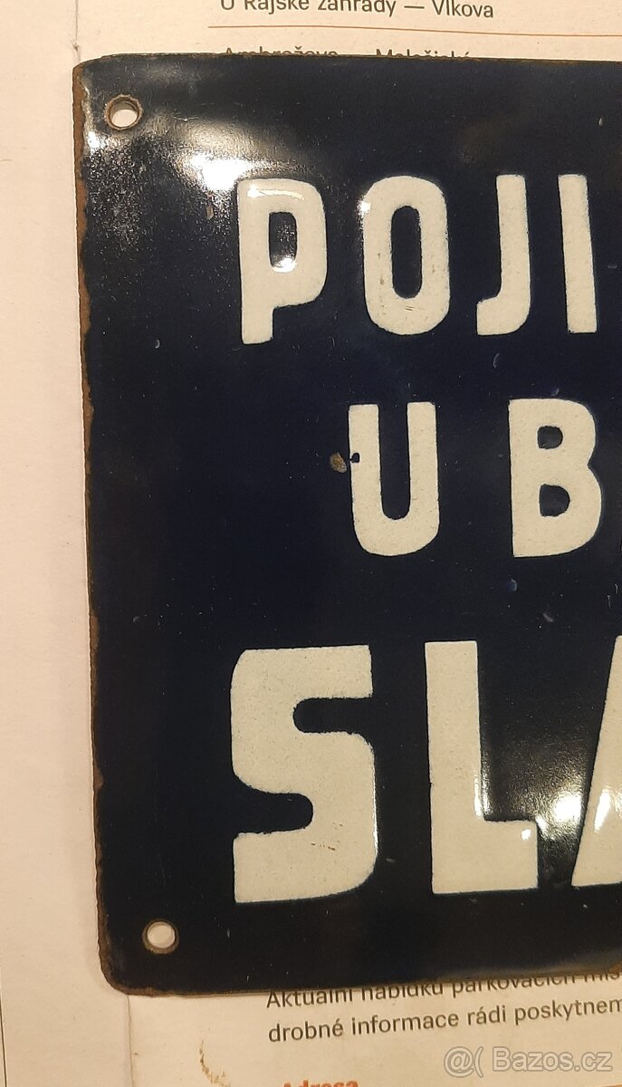 Smaltovaná cedulka pojištěno u banky Slavie - 4