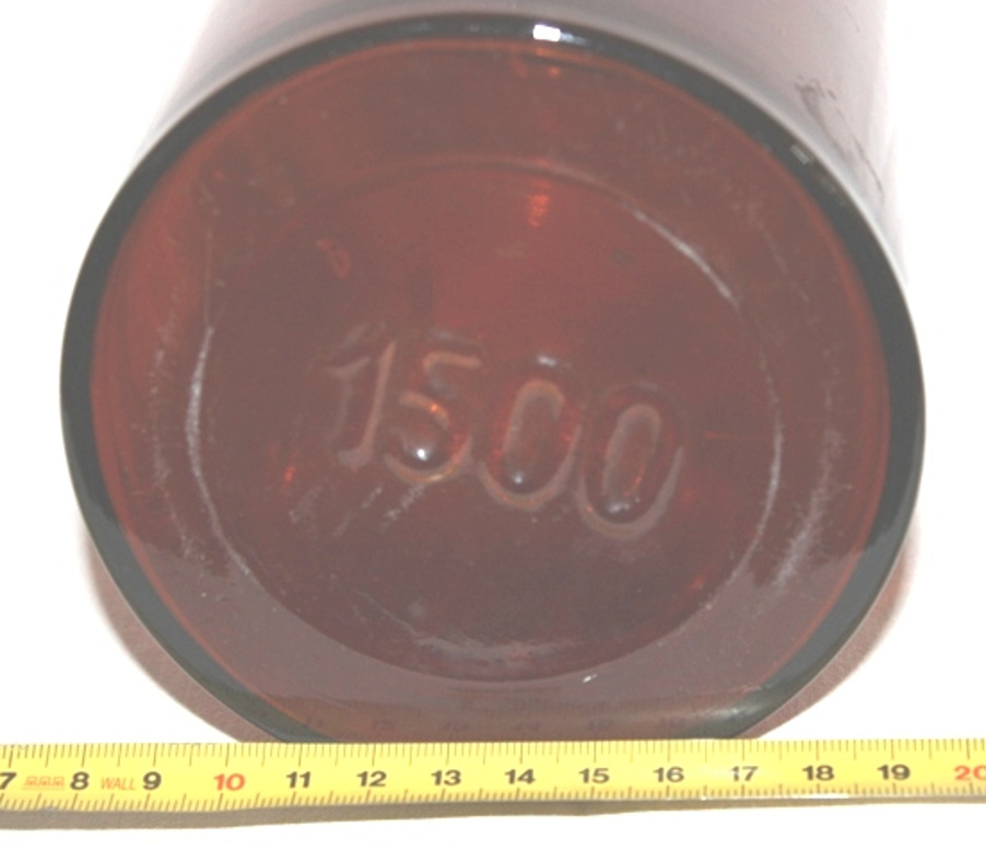 Lahev lékárnická, litý nápis na dně, sklo, skleněná flaška - 4