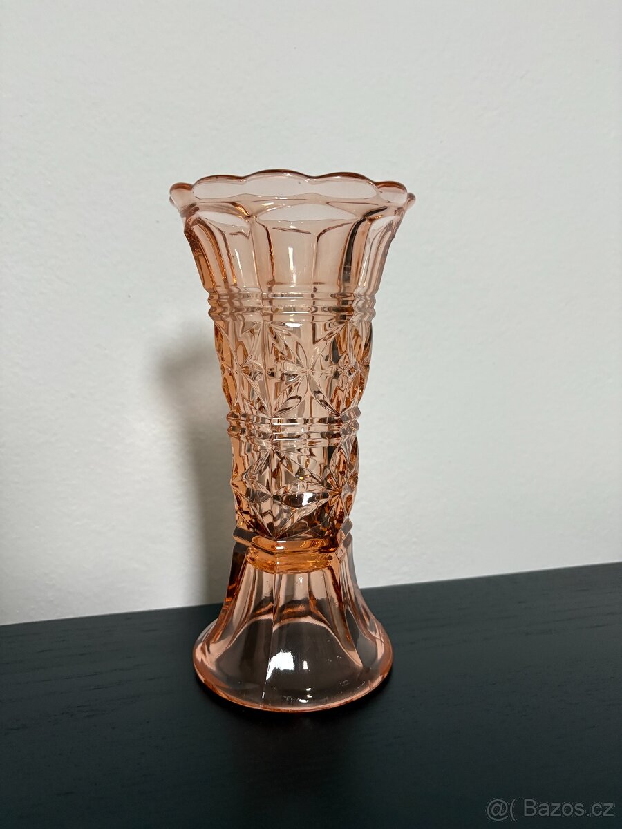 Váza Art deco - růžové sklo - 4