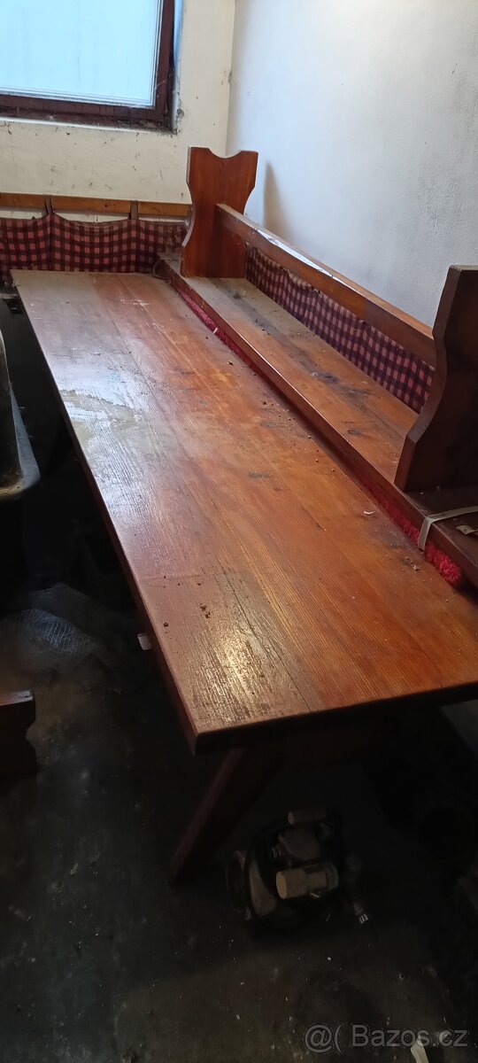 Dreveny masivni stul s lavicemi do sklepa, na chatu - 4