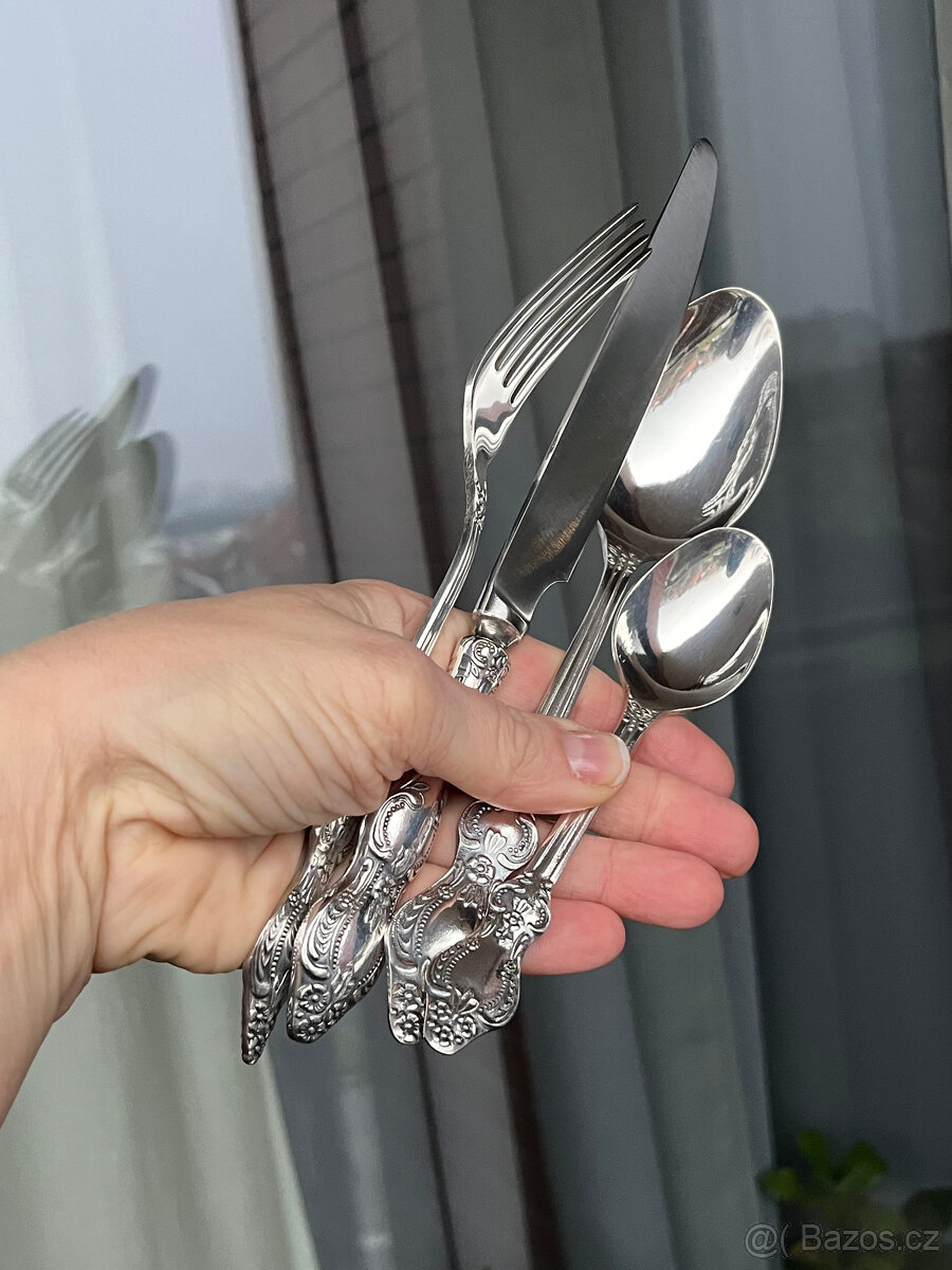 Postříbřená sada příborů 24 ks v etuji, Rusko - 4