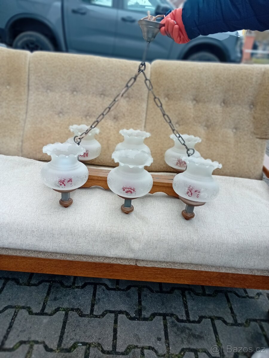 dřevěný, 6 ramený lustr - 4