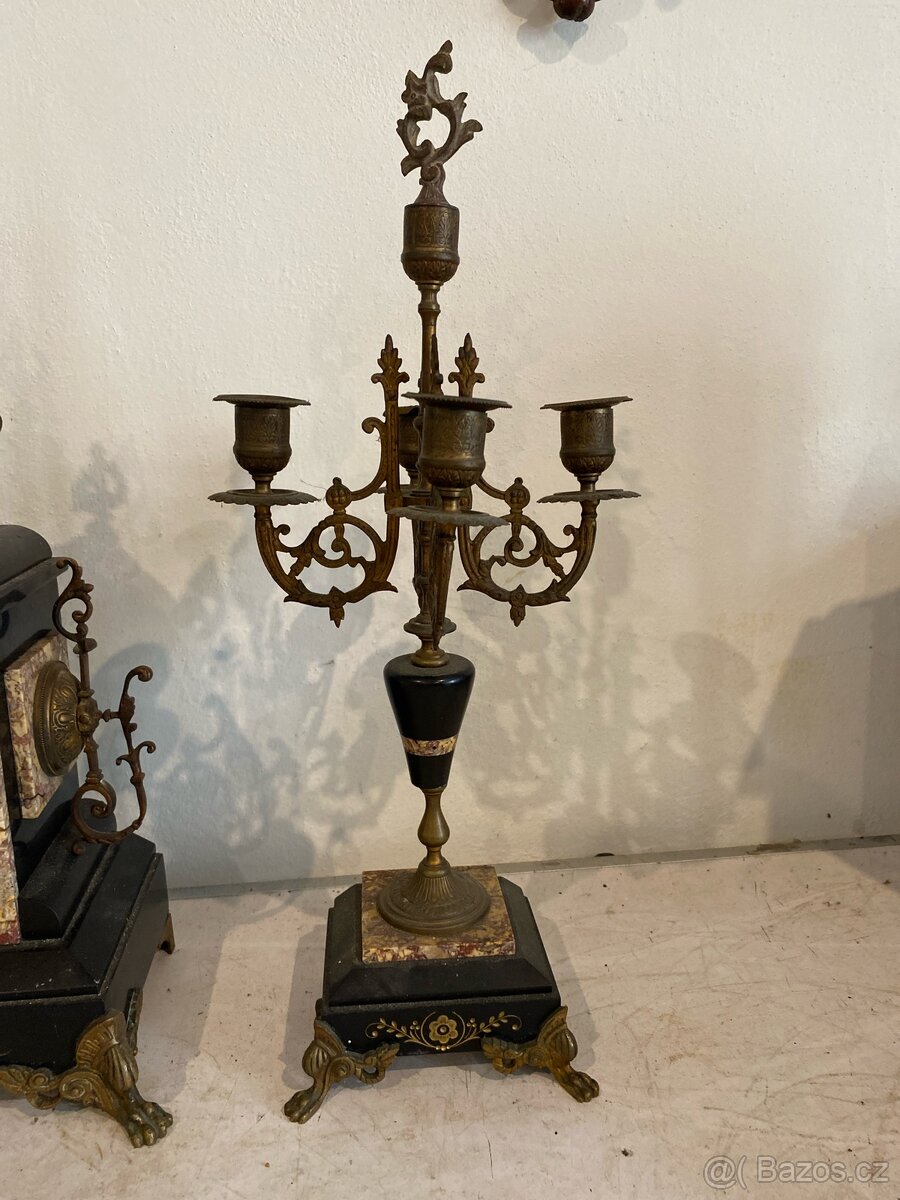 Staré mramorové hodiny. V 49 cm, Š 25 cm, H 16 cm - 4