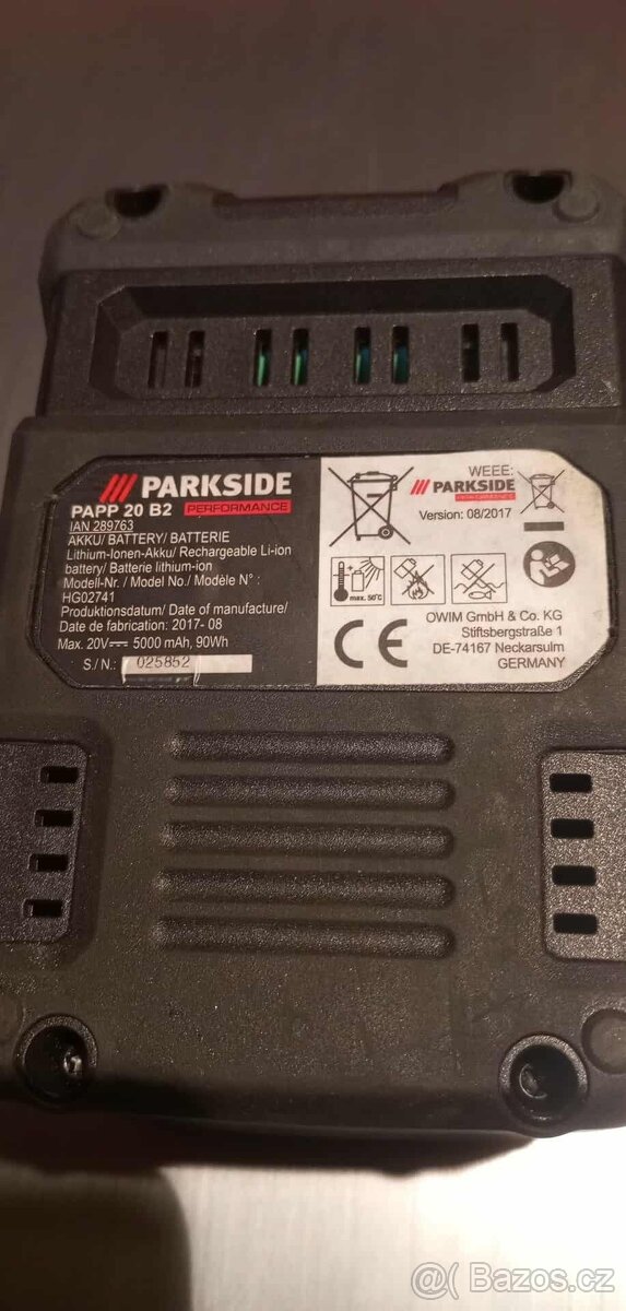 Starý typ baterie Parkside Performance 20V 5ah PAPP B2 - 4