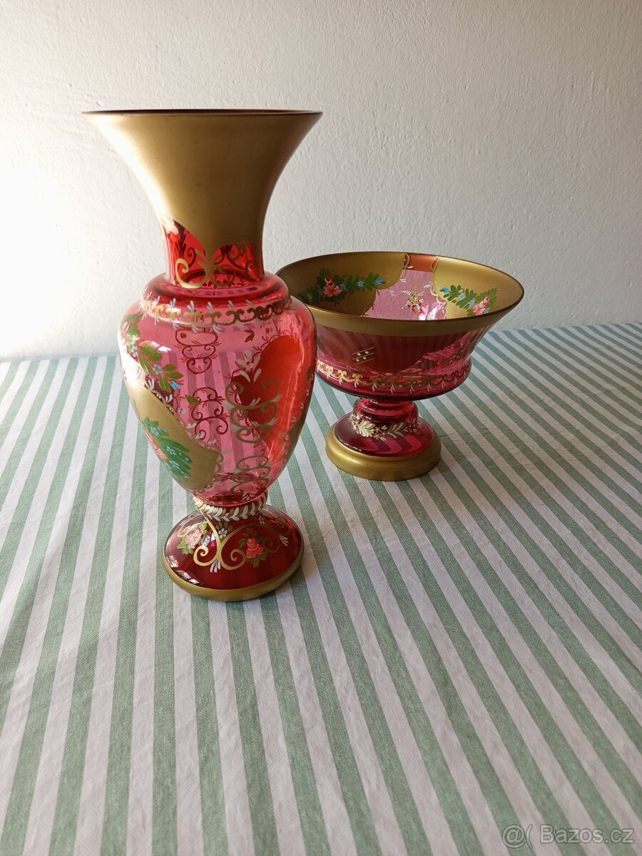 Starožitné Novoborské sklo – váza a mísa - 4