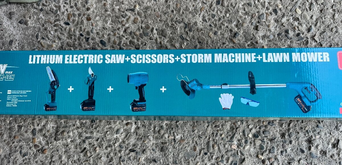 4v1 set, aku pilka,nůžky,fukar,sekačka - 4