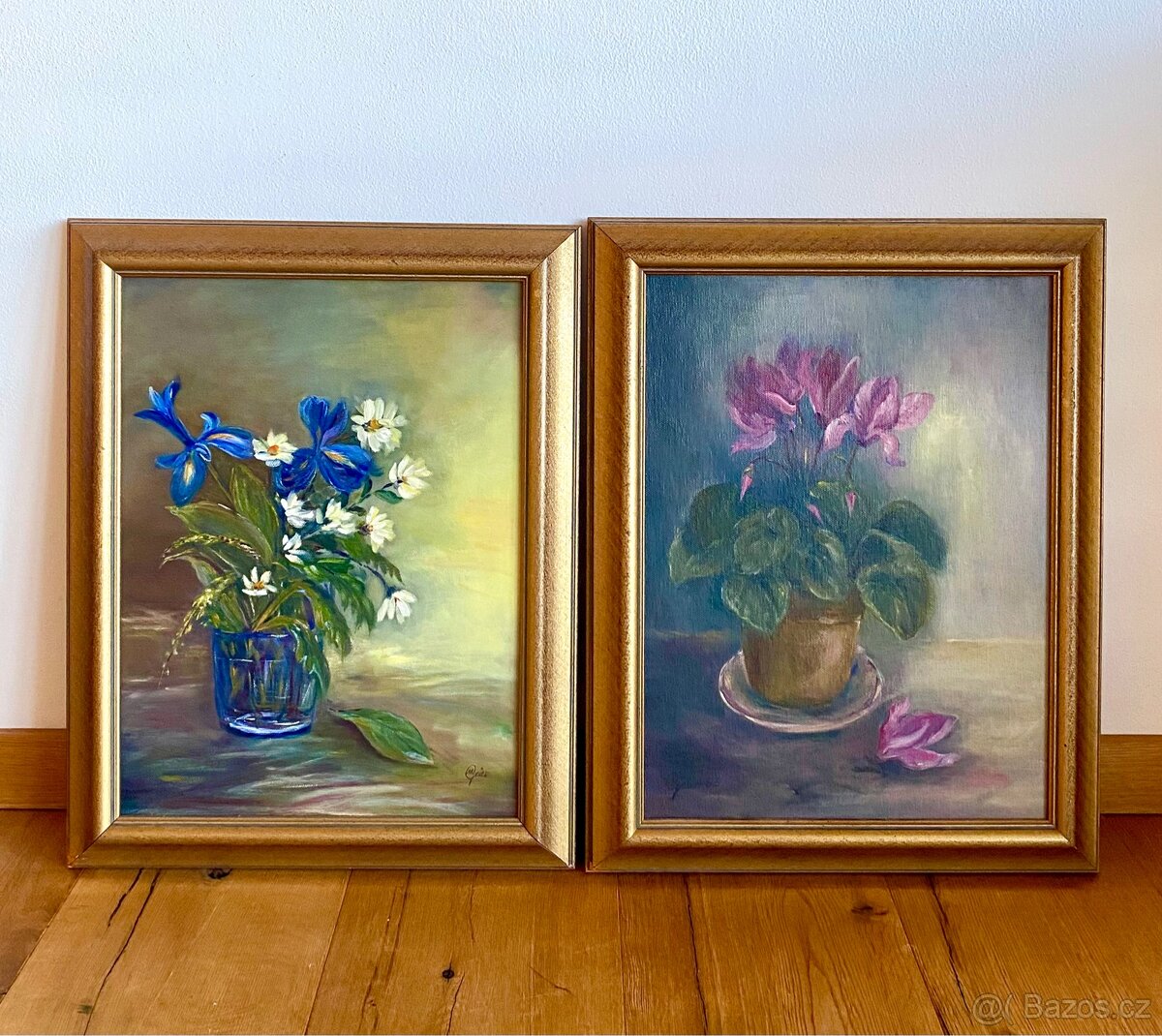 Staré krásné obrazy 2 kusy, olejomalba na desce - 4