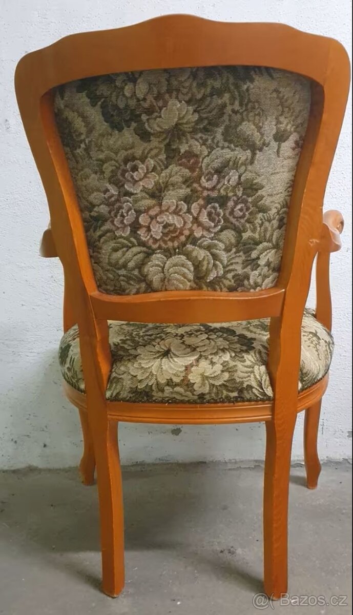 Židle s područkami - barokní styl, masivní dřevo - 4