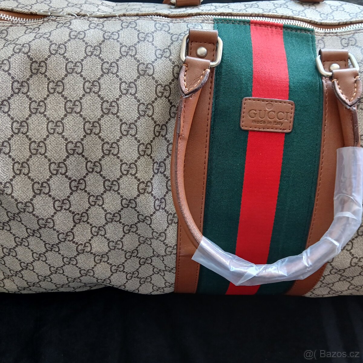 Cestovní omyvatelná taška Gucci béžová s hnědým popruhem - 4