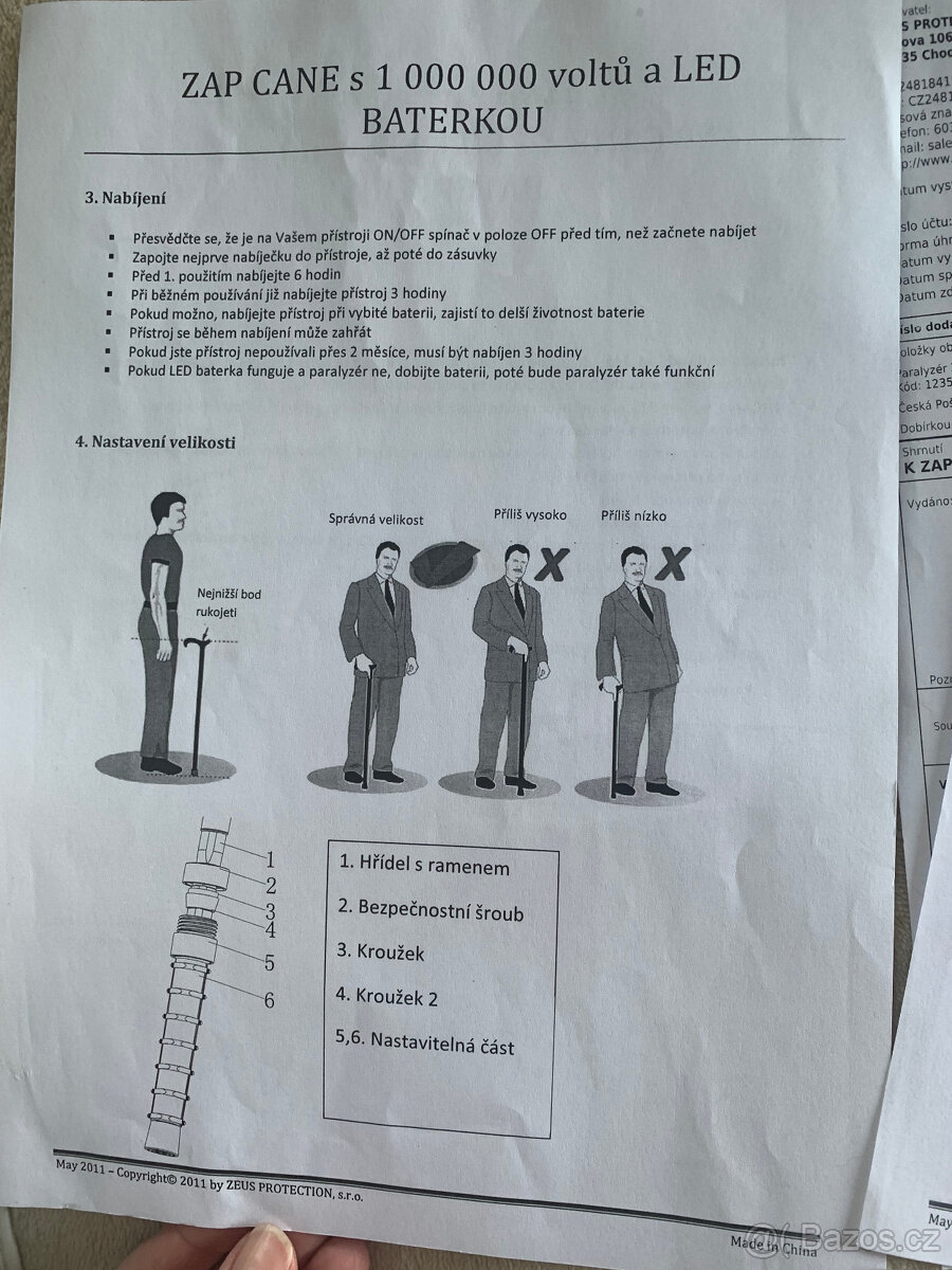 Zap Cane paralyzační hůl 1 000 000 v.; dále ruční paralyzér - 4