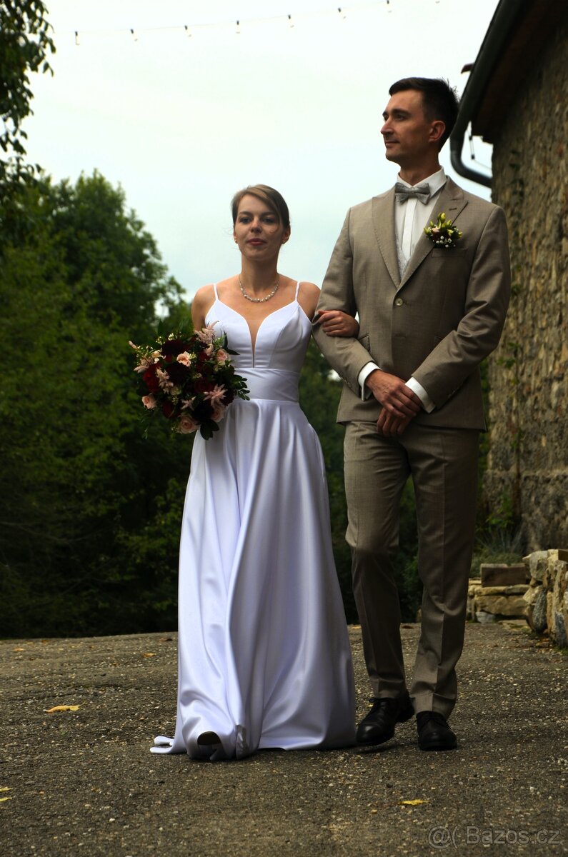 Svatební saténové šaty - 4