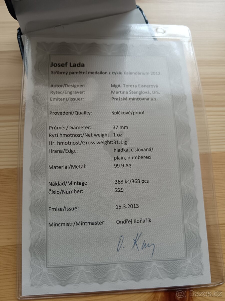 AG medaile 1oz Josef Lada etue,certifikát - 4