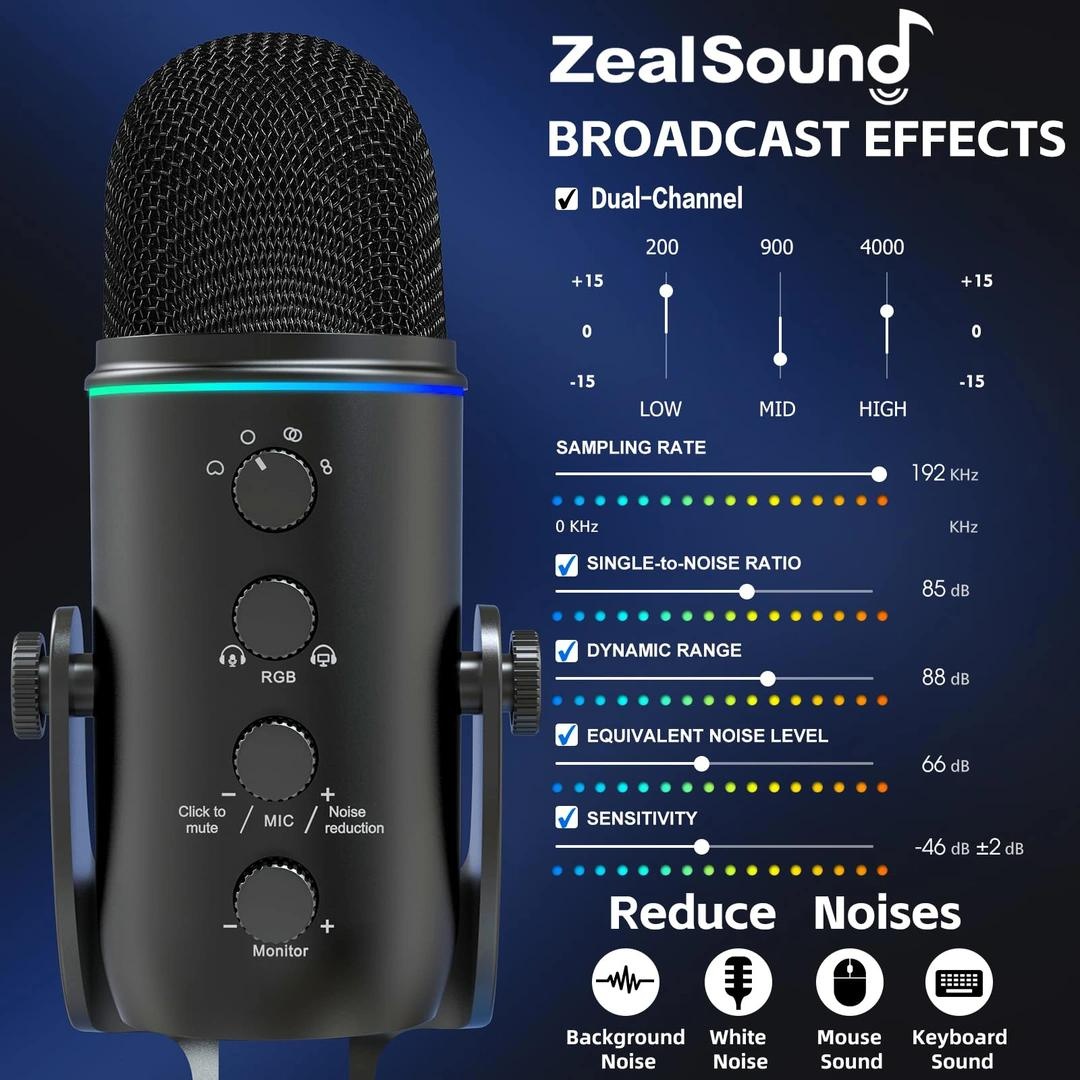 USB mikrofon Zealsound K66 Plus – černý (RGB) - 4