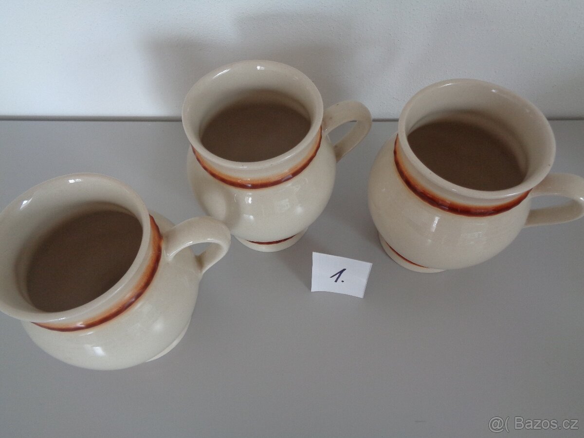 Keramické hrníčky, váza, svícen a miska (nepoužívané) - 4