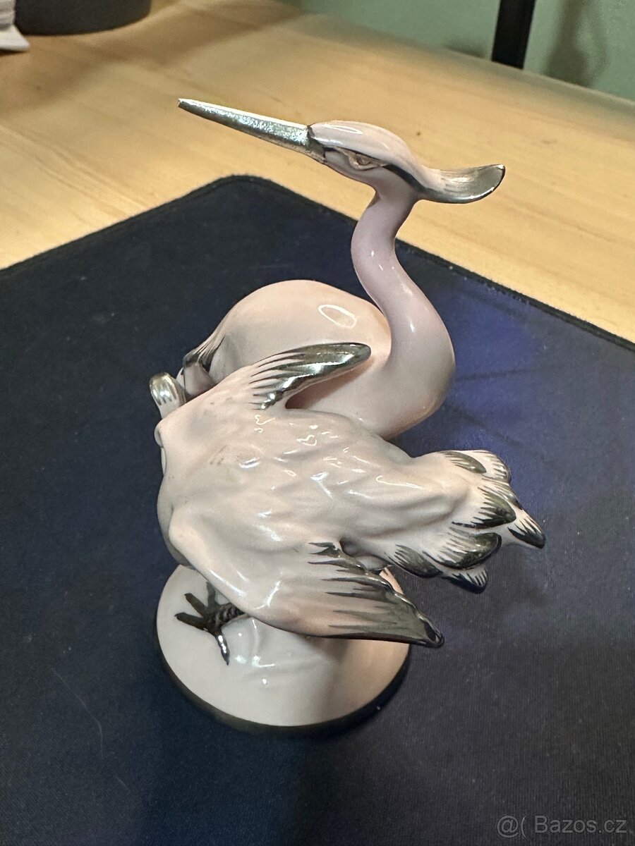 Porcelánová figurka ptáků Schlaggenwald, růžový porcelán - 4